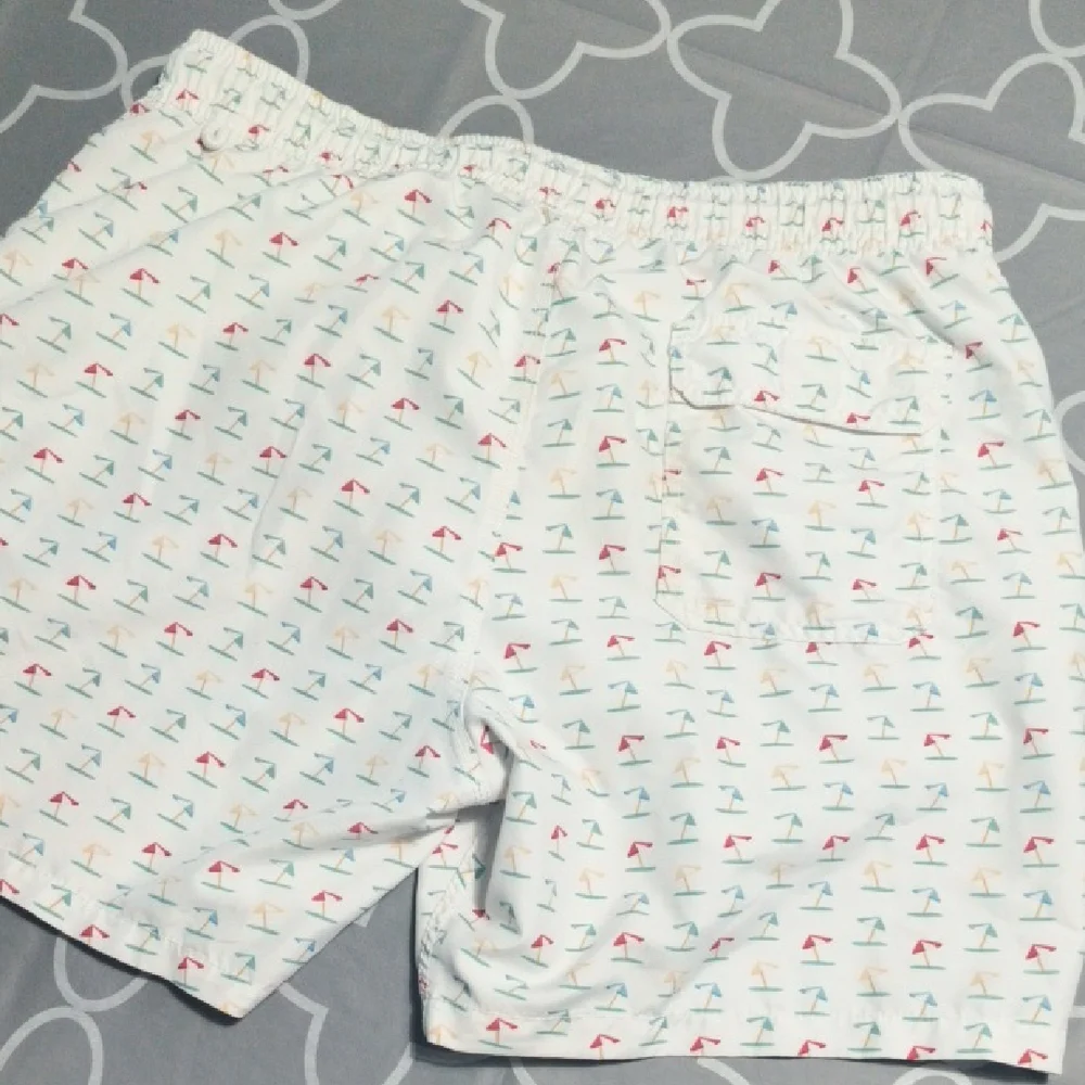 Men’s Stylish White Swim Trunks with Multicolor Print